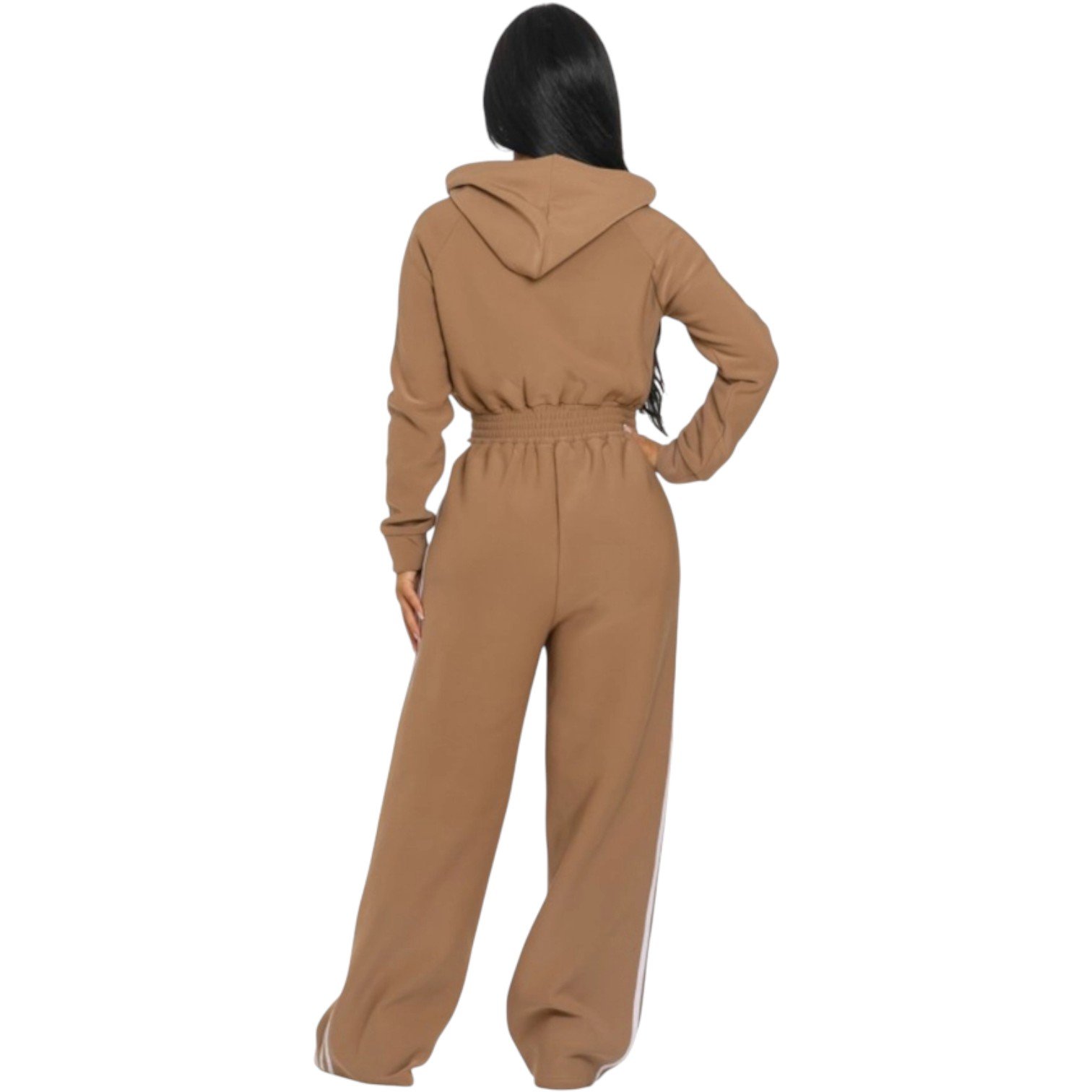 Women’s Luxe Stripe Jumpsuit – Zip-Up Hooded One-Piece - Image 11