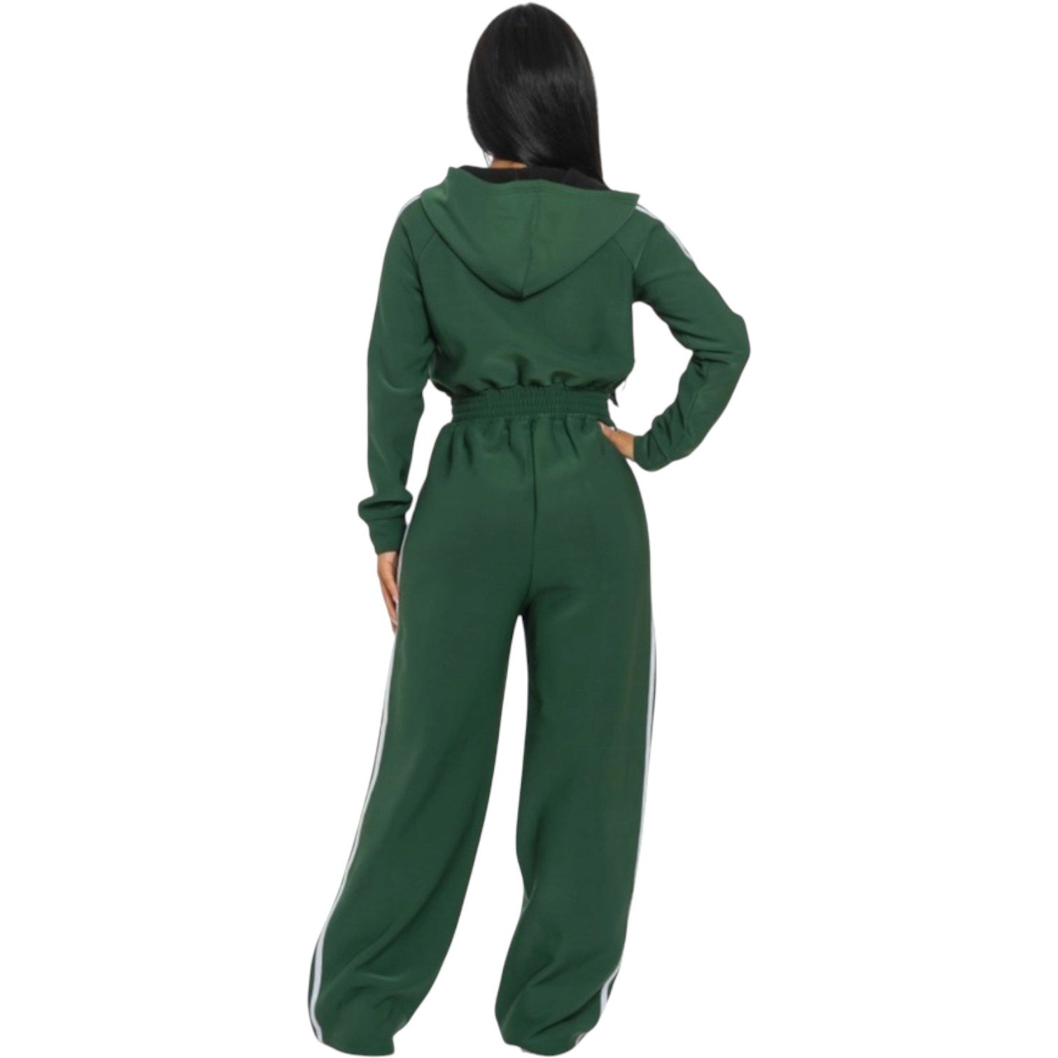 Women’s Luxe Stripe Jumpsuit – Zip-Up Hooded One-Piece - Image 10