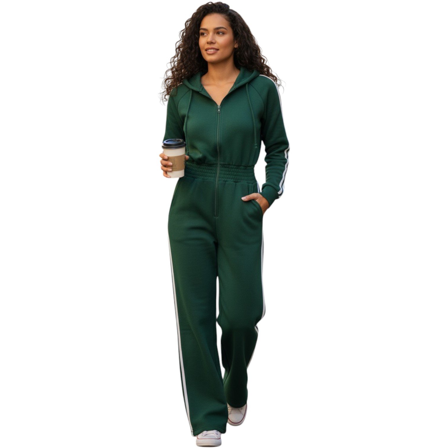 Women’s Luxe Stripe Jumpsuit – Zip-Up Hooded One-Piece - Image 4