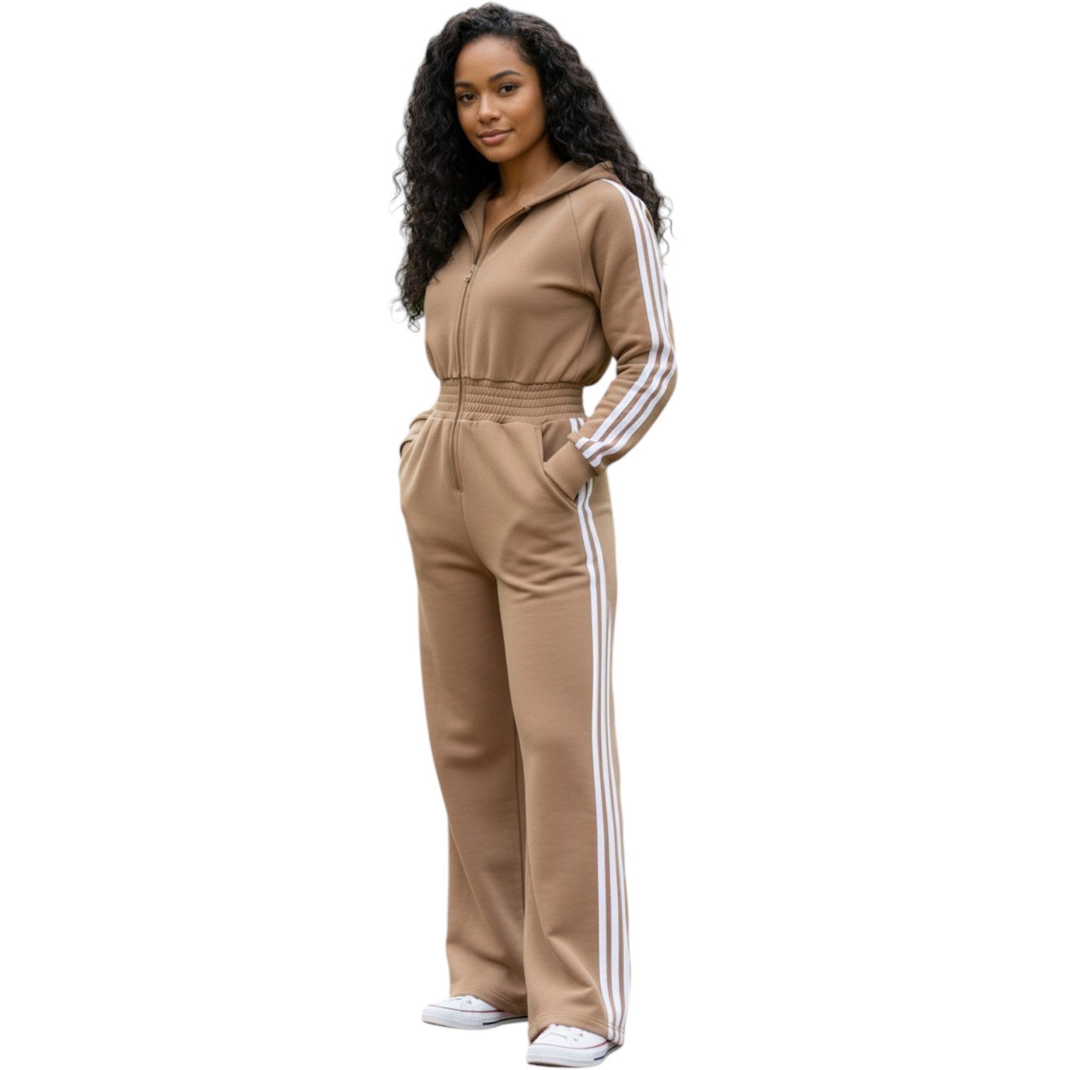 Women’s Luxe Stripe Jumpsuit – Zip-Up Hooded One-Piece - Image 9