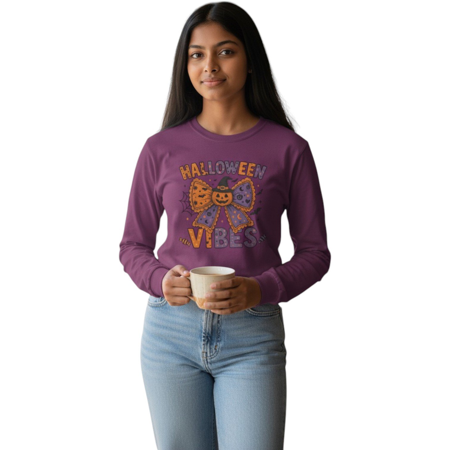 Halloween Vibes Long Sleeve Tee – Cute & Spooky Edition - Image 3