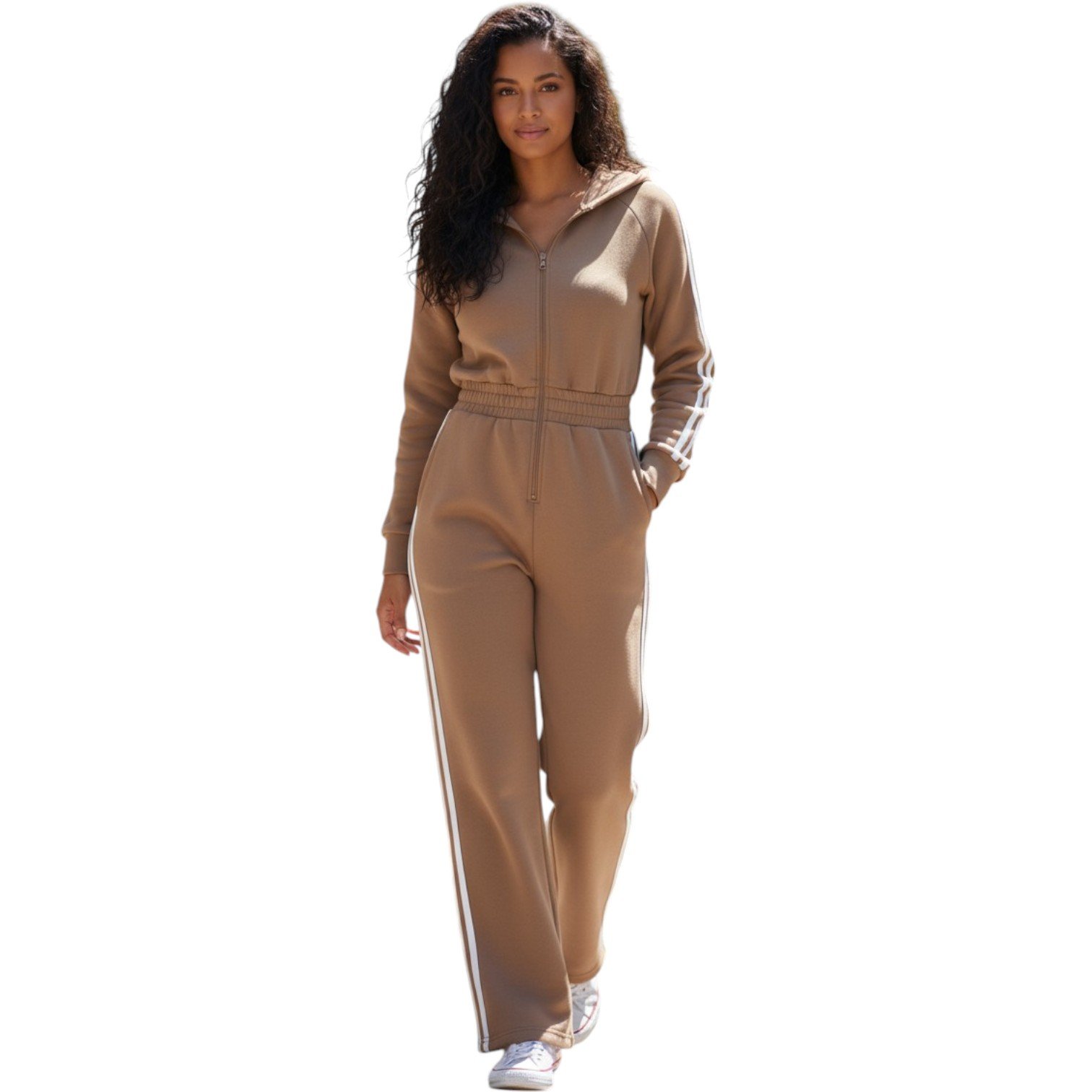 Women’s Luxe Stripe Jumpsuit – Zip-Up Hooded One-Piece - Image 5
