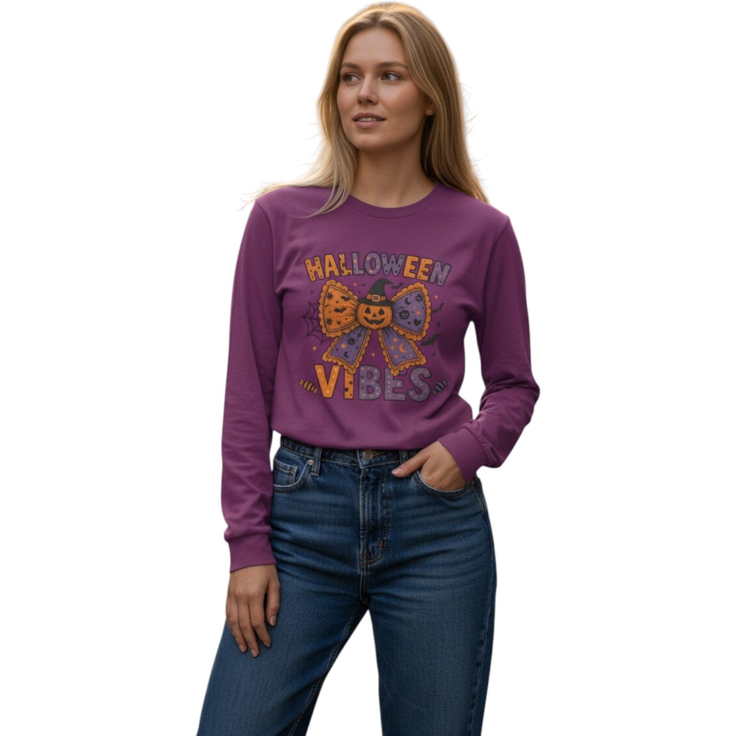Halloween Vibes Long Sleeve Tee – Cute & Spooky Edition - Image 10