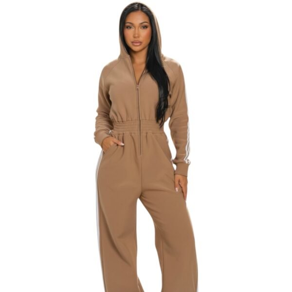 Women’s Luxe Stripe Jumpsuit – Zip-Up Hooded One-Piece - Image 7