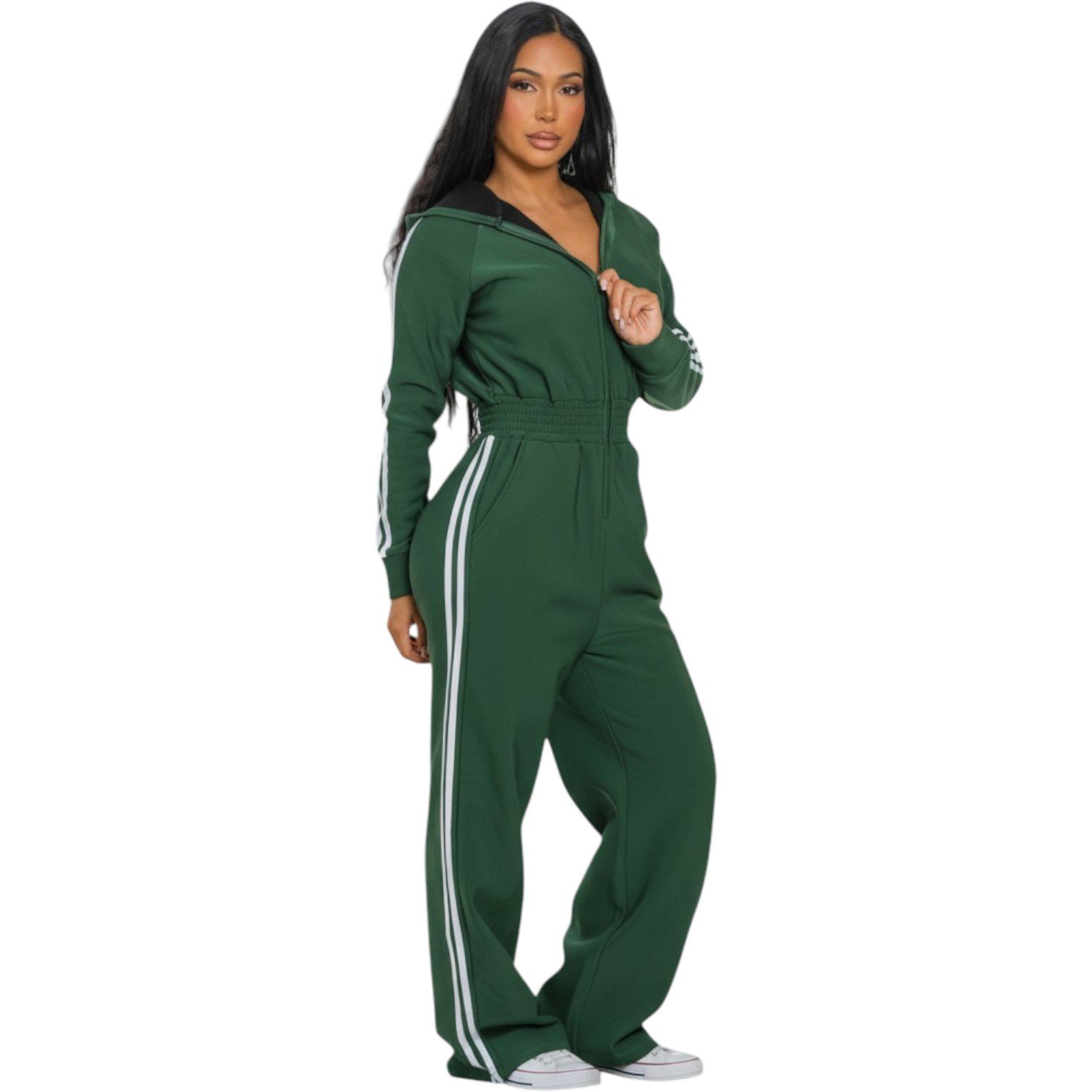 Women’s Luxe Stripe Jumpsuit – Zip-Up Hooded One-Piece - Image 8