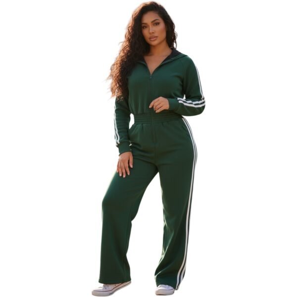Women’s Luxe Stripe Jumpsuit – Zip-Up Hooded One-Piece - Image 6