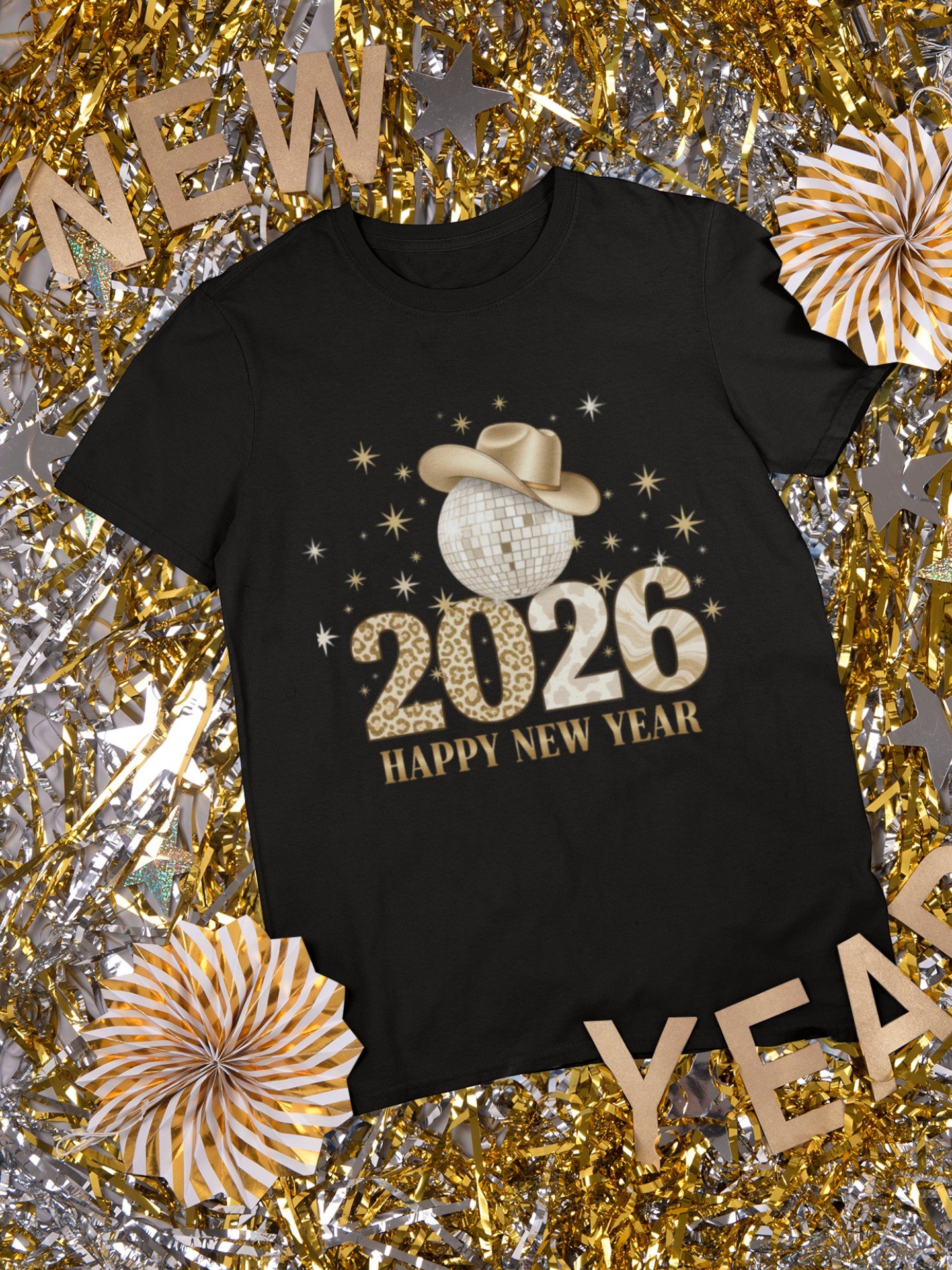 2026 Happy New Year Disco Cowboy Tee
